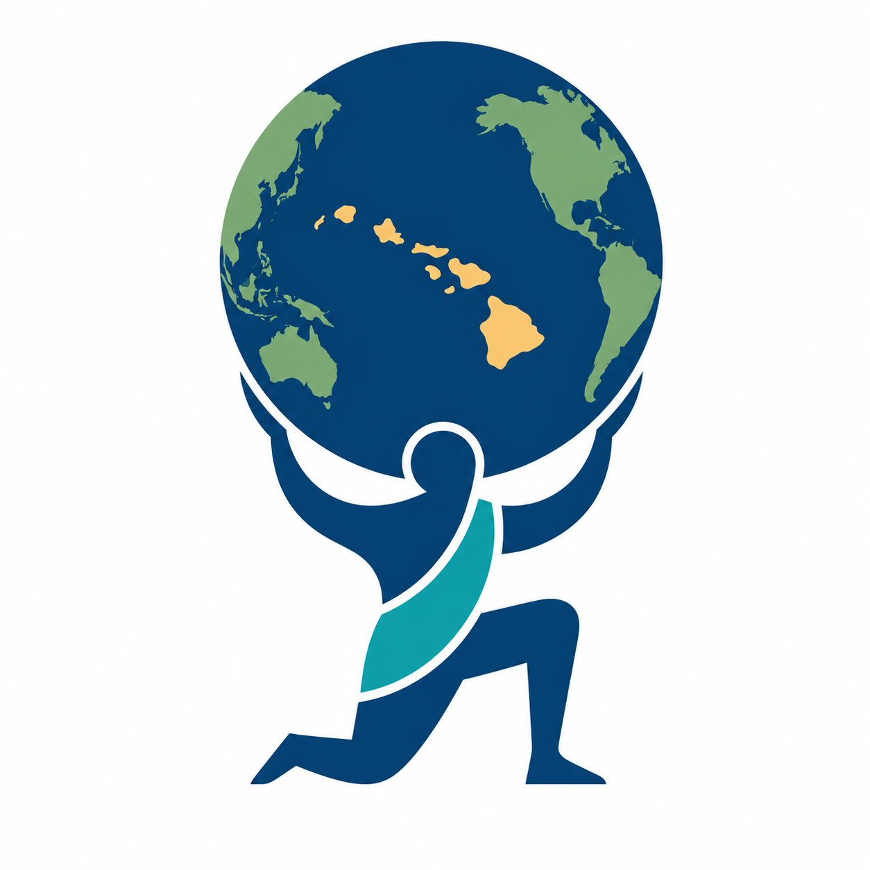 Atlas logo - figure carrying a globe featuring the Hawaiian Islands